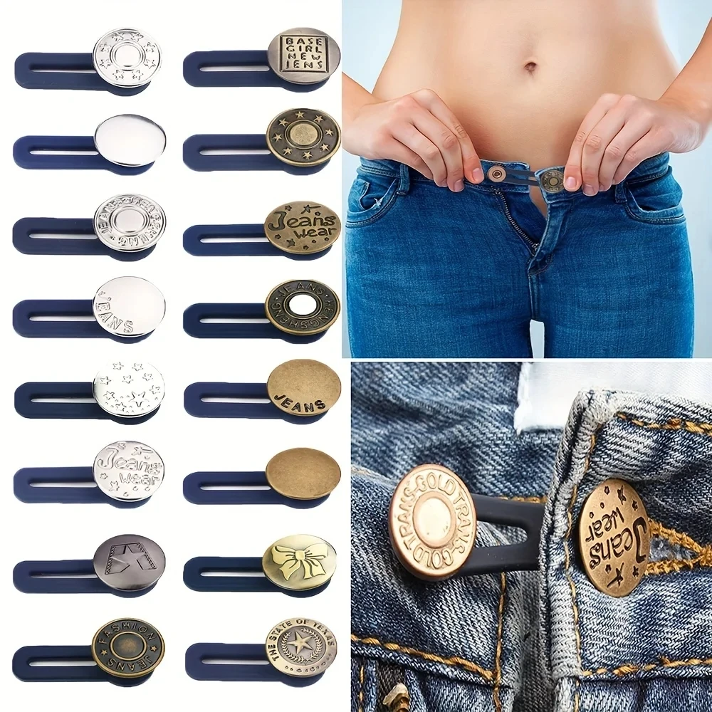 Free Sewing Buttons Adjustable Disassembly Retractable Jeans Waist Button Metal Extended Buckles Pant Waistband Expander