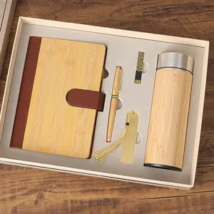 Customized Logo Wood Bamboo A5 Daily Planner Note Book Diary Journal with Pen USB CUP Spiral Bound for School Use Sizes Gift Box