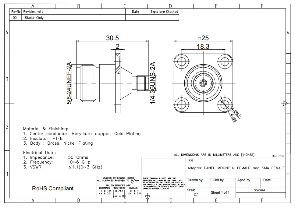 product rf coaxial connector adaptor n female panel mount to sma female-2