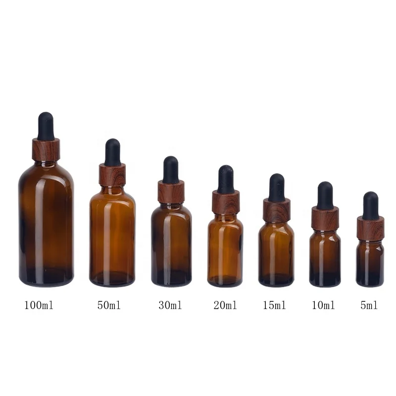 Dropper Glass Bottle 15 ml Frosted Amber Glass Bottles Cosmetic Dropper Bottle with 18 mm Wood Plastic Dropper for Essential Oil