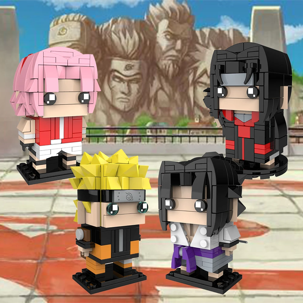 Japanese Anime Kids Mini Bricks Square Head Figure Block Toy Itachi Sakura Sasuke Character Building Block Set Brick Head Figure