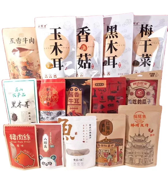 Customized Kraft Paper Self-Sealing and Self-Supporting for Dried Fruit Flower Tea Gift Secure Food Packaging