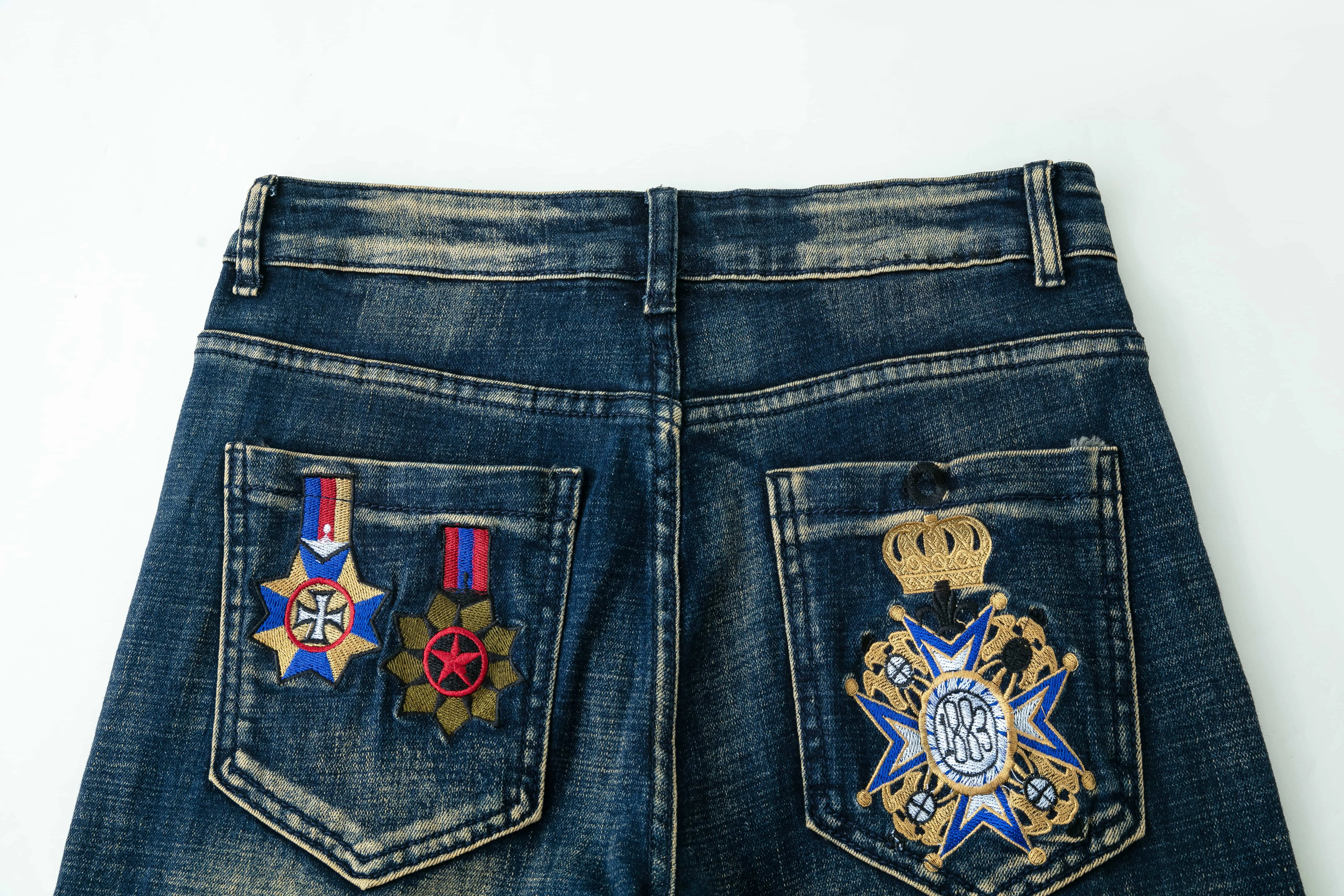 Clothing Manufacturers Washed Embroidery Vintage Hole Custom Skinny Pants Straight Jeans Man Slim Men's Jeans Men