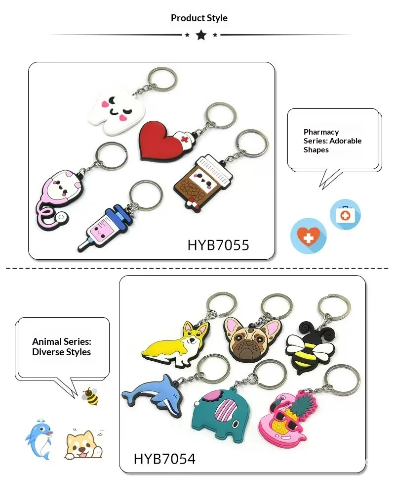Cartoon Anime PVC Soft Rubber Keychain Cute Accessories Pendant Gift Printed Logo preview 2