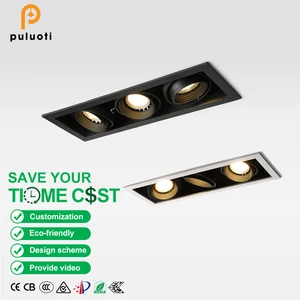 Modern MR16 GU10 LED Recessed Downlight Three-Head 276*93mm Spotlight Aluminum Body Square Rectangular Pot Lights Living Room