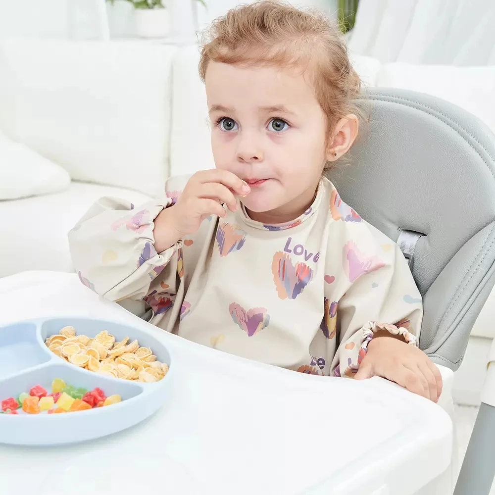 Long Sleeves Weaning Smock Bib Full Cover Wearable Printed Baby Bibs Shirt Apron Waterproof Baby Bibs manufacture