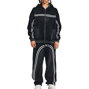 Custom Men's Drop Shoulder Sun Fade Wash Contrast Webbing Tracksuit