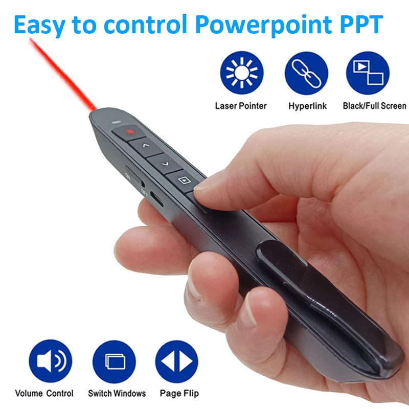 2.4G PPT Wireless Presenter Powerpoint Presentation Remote Slide Changer Pen Pointer Rechargeable Remote Clicker for Teachers
