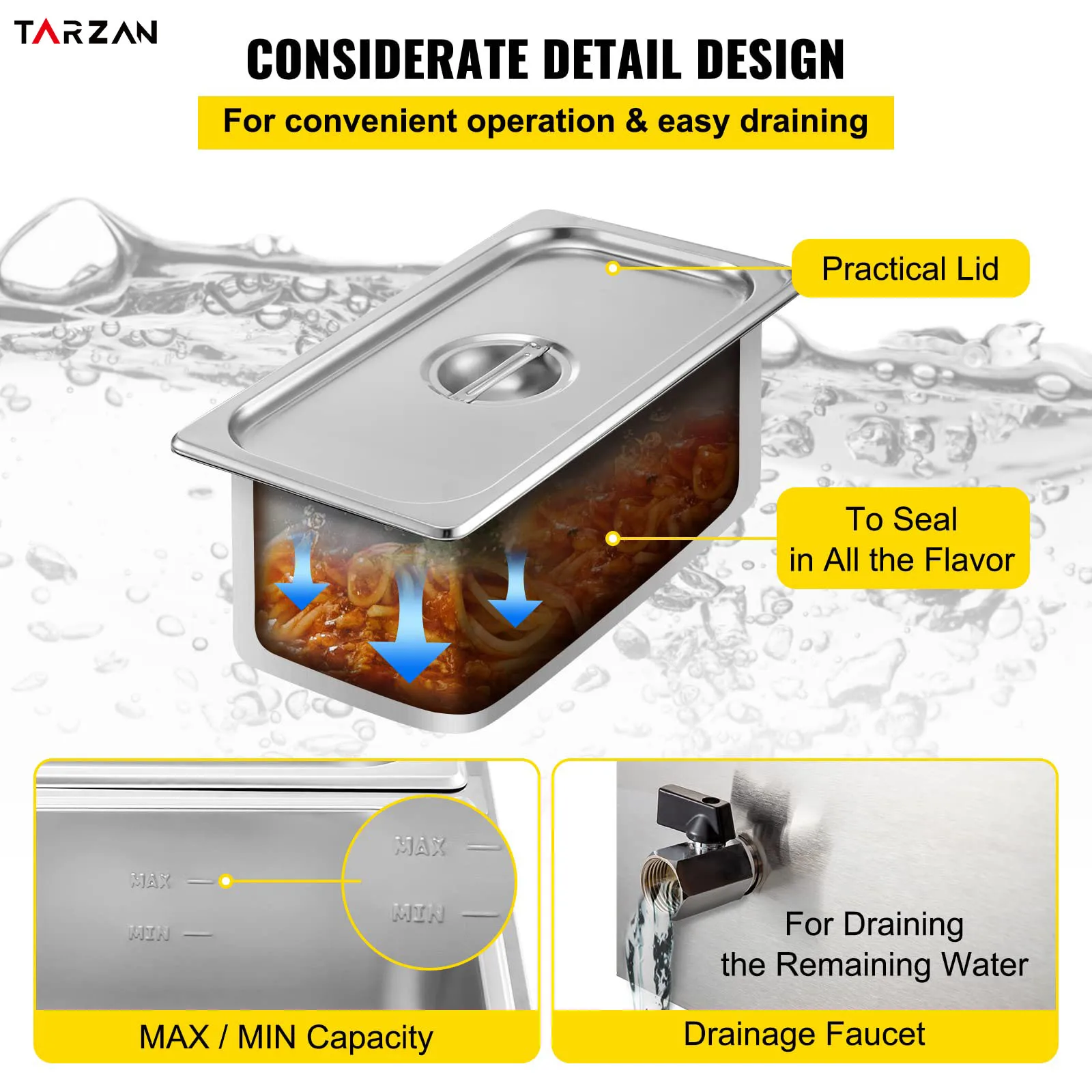 2 Pans Bain Marie Counter Commercial Kitchen Buffet Bain Marie Food Warmer electric Bain Marie Heating Element details