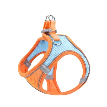 Cross-Border Fashionable Pet Supplies Vest-Type Dog Harness Cat Leash Breathable Reflective Nylon Chain Solid Pattern Padded