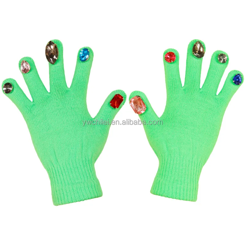 Утолщенные теплые волшебные перчатки с инкрустацией стразами
