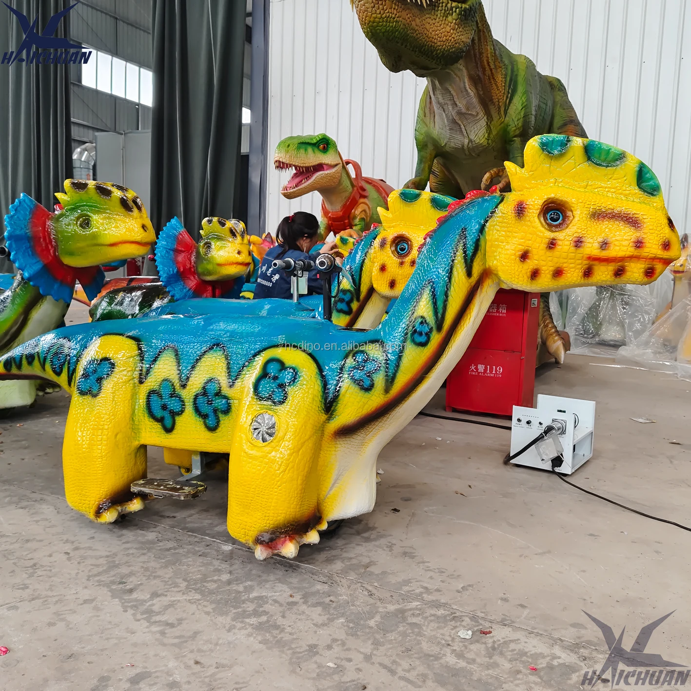 Animatronics of Dinosaur Walking Robot Electrico Rideable Dinosaur Cars for Indoor Amusement Park