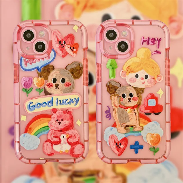Customization pattern Graffiti cute oil painting dog little bear girl 15 Pro 14 Promax suitable for iPhone 11 soft phone case