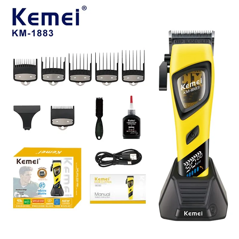 Tondeuse sans fil KEMEI Km-1883 pour coiffure, 9000 tr/min, lame haute qualité, batterie de 2500 mAh, station de chargement USB, tondeuse fabriquée en usine