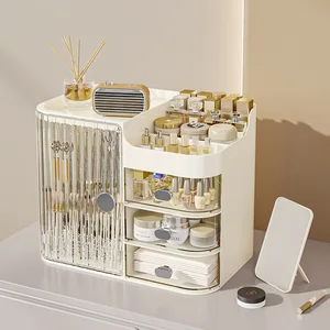 Fashion 1-3 Layers Plastic Makeup Organizer Multifunctional Makeup Storage Boxes With Rotating Makeup Brush Set Holder