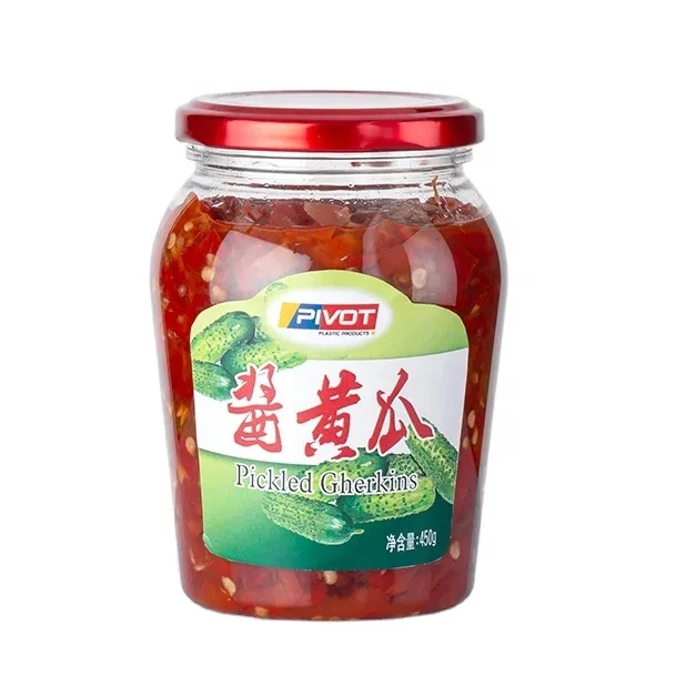Good Seal 480ml 690ml clear PET Food Grade Pickle Jar Plastic Kimchi Container With Metal Cap