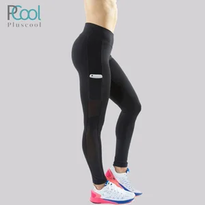 Fitness Black Tights Mesh Leggings for Women with Pocket Pluscool Sports Leggings