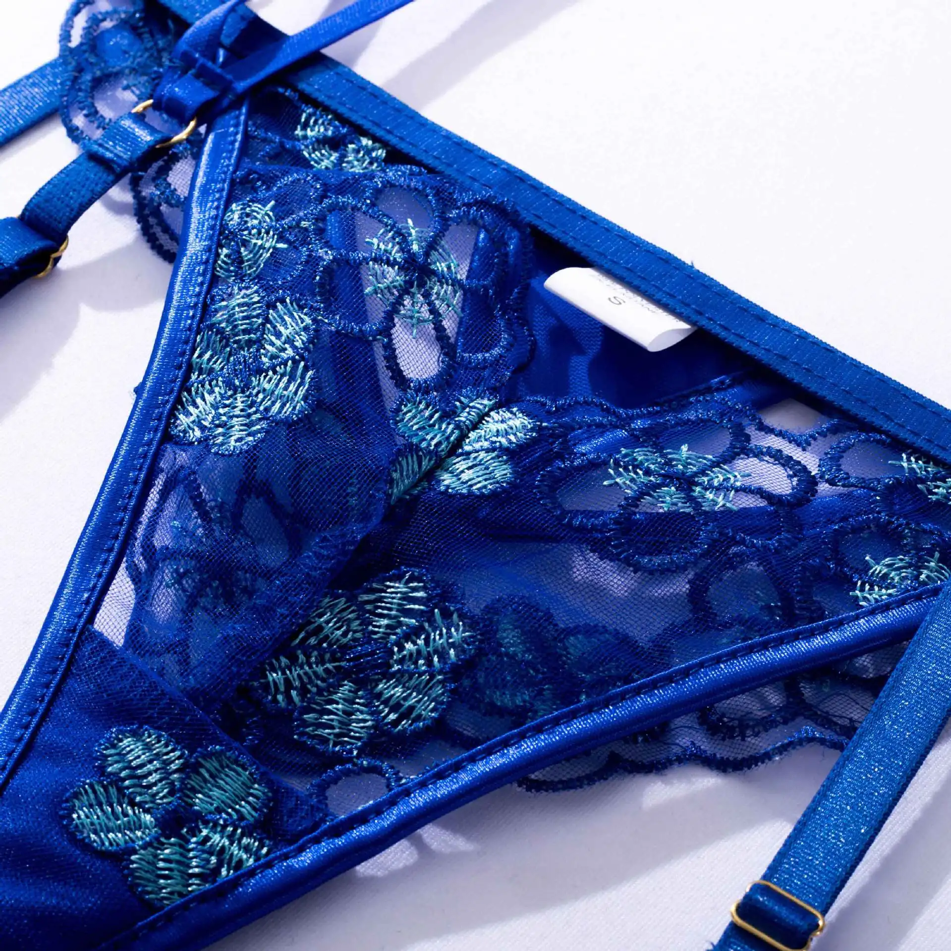 2022 New Arrival Women Sexy Lingerie Lace Sensual Womens Underwear Blue Flowers Embroidery 