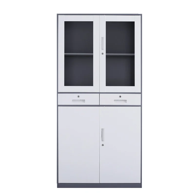 2 Drawers laboratory steel glass door display cabinet