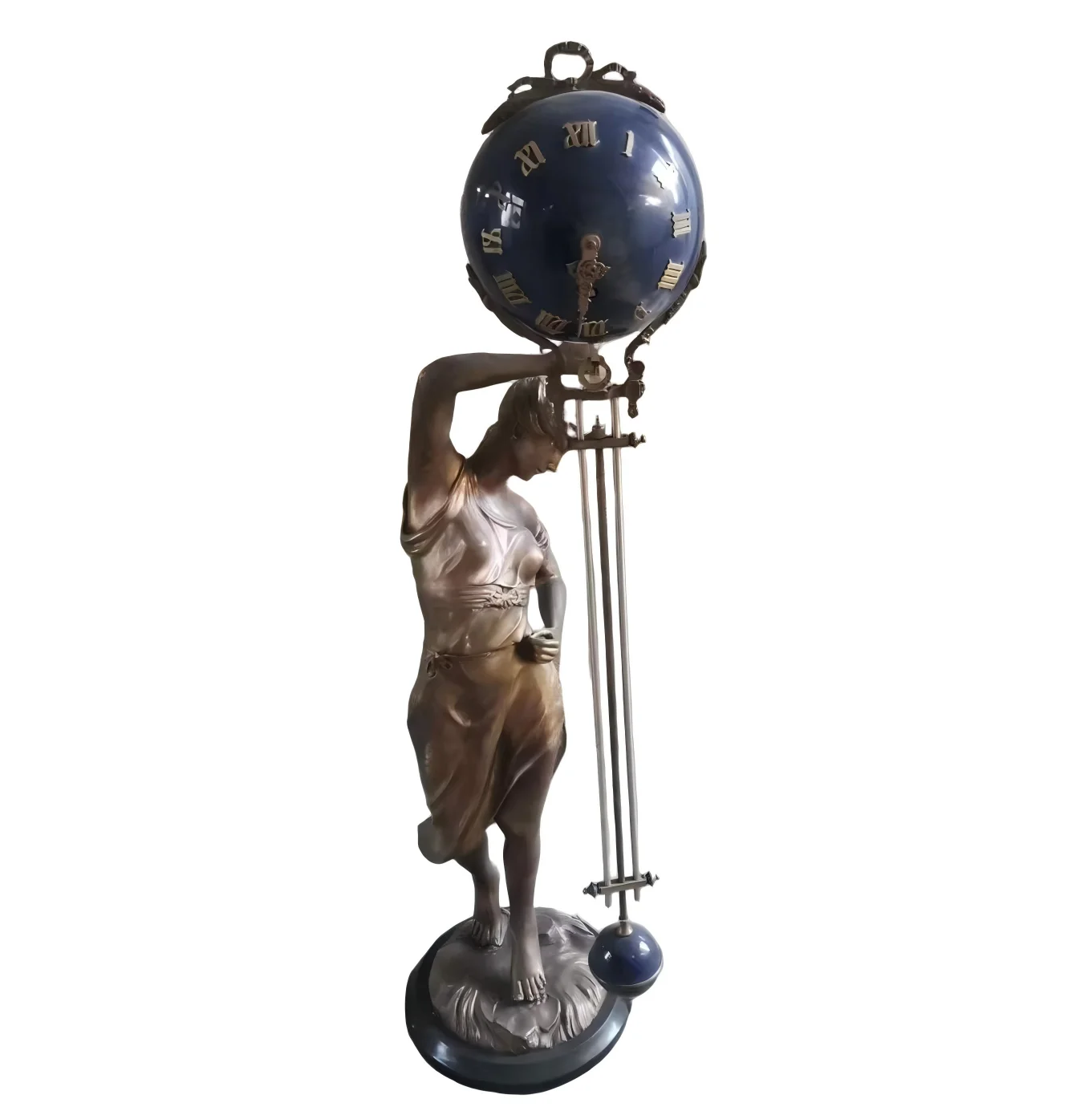 Large Imitated 17th America Beautiful Ansonia Sport Woman Antique Brass 8 Day Movement Pendulum/Swing  Shift Mechanical Clock