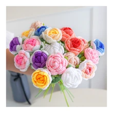 Handmade  Artificial Knitted Flowers Bulk Hand Woven Rose Crochet Flowers for Decoration