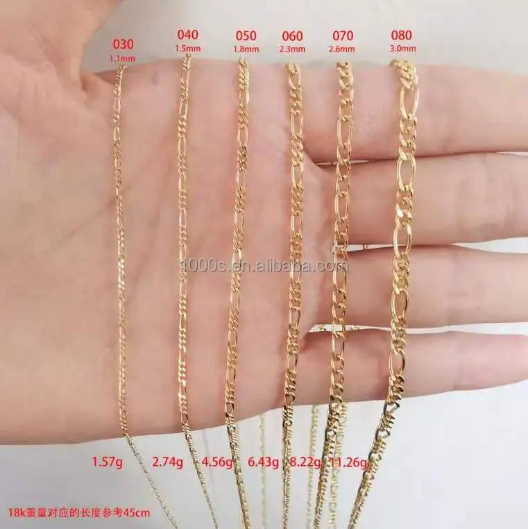 Fine Jewelry 18k Gold Figaro Chain Necklace Real Solid Gold Jewellery ...