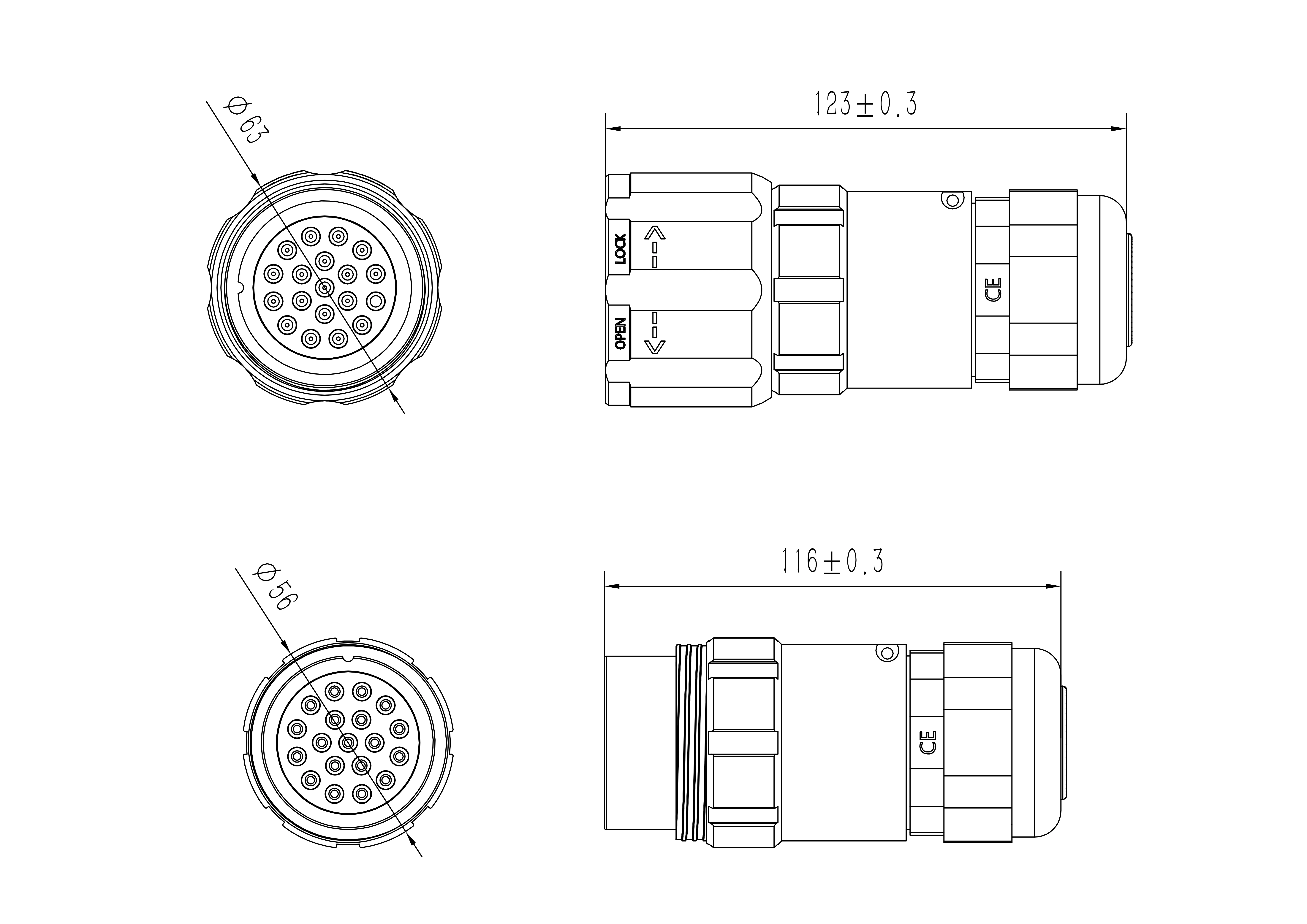 19-Pin Socapex Power Extension Cable with PVC Housing Copper Electrical Plug and Multipin Male Female Connectors IP67 Level