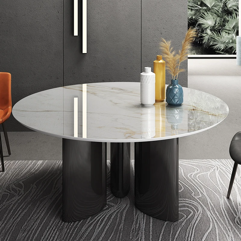 Great Foshan Factory Modern Rock Board Round Table Household 10 People 8 People Hotel Villa Rotating Large Round Dining Table