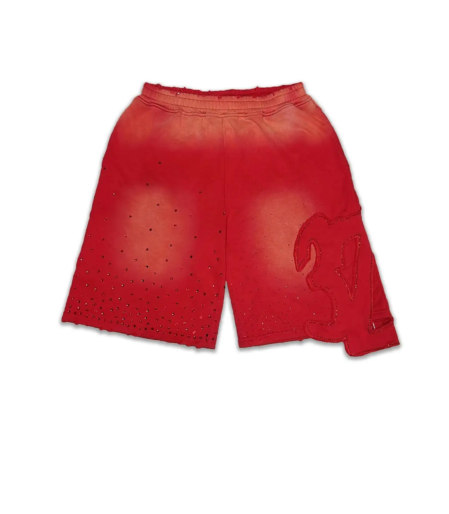Custom Jogger Sweat Shorts De Hombre Cotton Baggy Sun Faded Blank Rhinestone Embroidery Distressed Vintage Acid Wash Shorts Men gallery 11