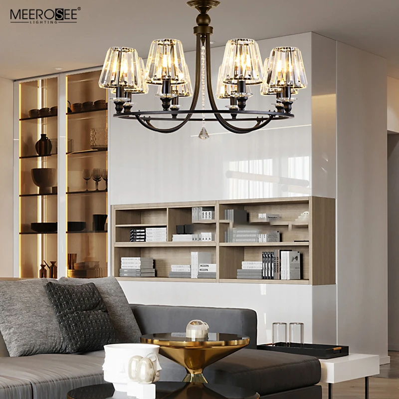 Meerosee Round Modern Rustic Crystal Chandelier Hanging Ceiling Light with Adjustable Chain for Dining Room Farmhouse MD86799