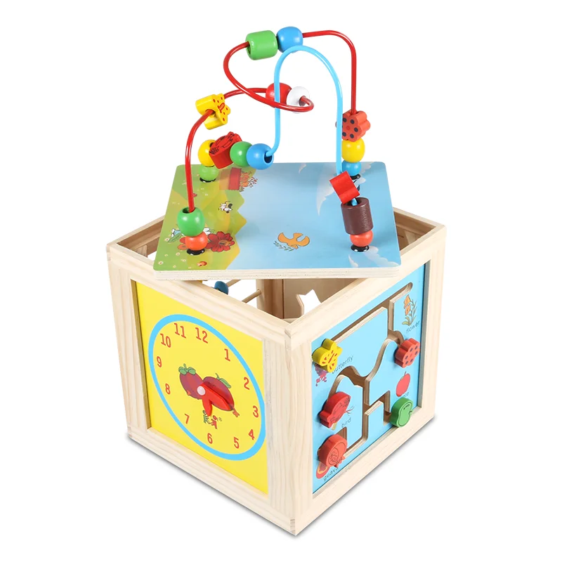 Hot Sale High Quality Solid Wood Beaded Intelligence Box 1:8 Scale Sports Theme Building Blocks