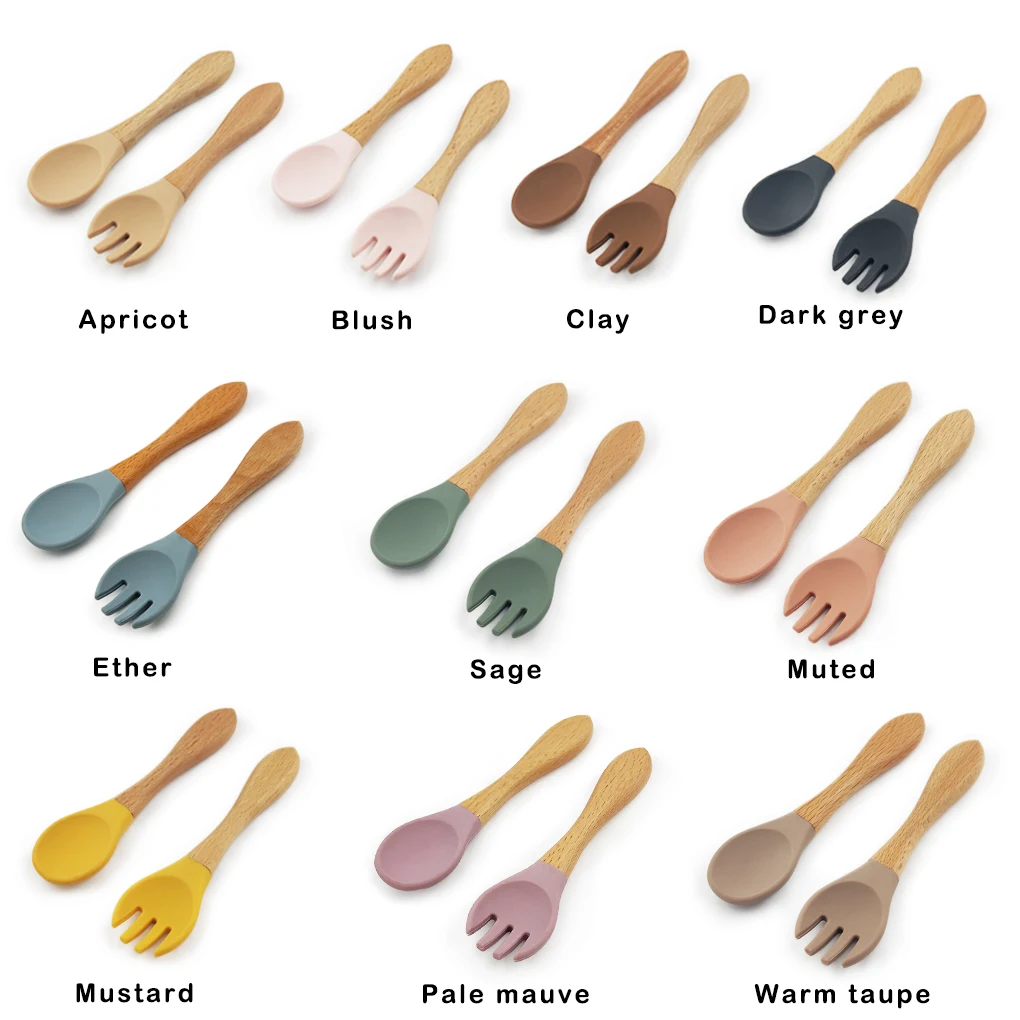 Buy Wholesale China Organic Small Baby Feeding Bamboo Handle Silicone Kids  Wooden Spoon And Fork Set & Baby Feeding Spoon at USD 1.23