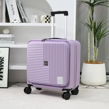 Best selling 18 inch luggage front opening suitcase purple PC srhell luggage aluminum trolley  Front Open Luggage suitcase