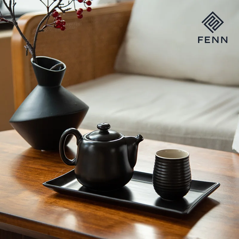 FENN 150ml Customized Logo Turkish Tea Cups Set of 6 Drinking Coffee Mug Ceramic Tea Cups No Handle Black Matte Tea Cup Gift Set