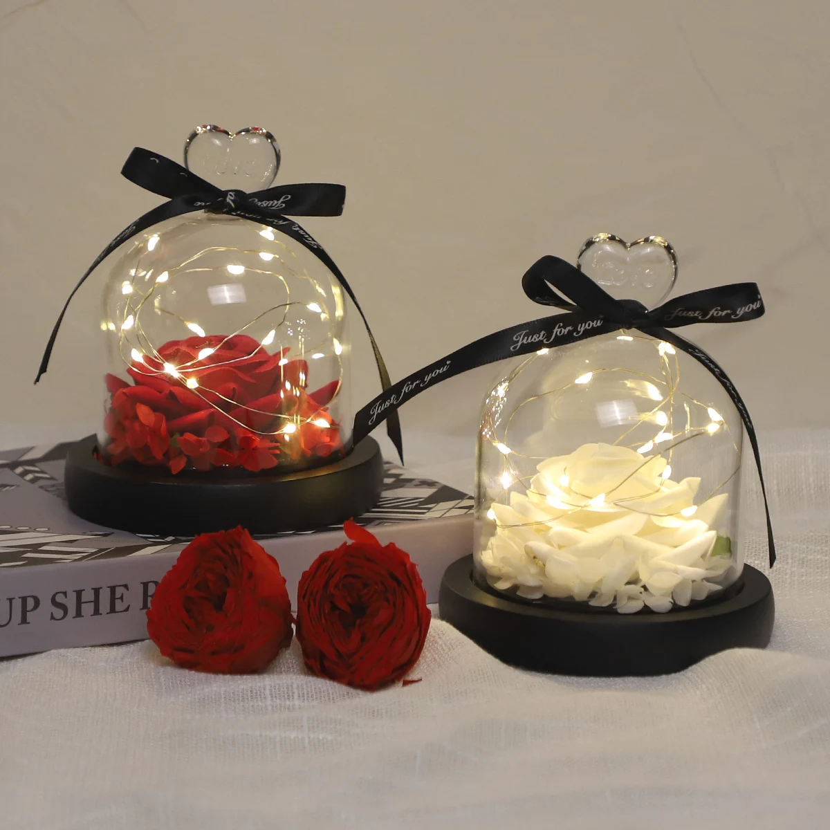 Mother's Day Gifts Natural Eternal Flowers Forever Preserved Rose in Glass Dome Led Rose Flowers Gift for Mothers Day