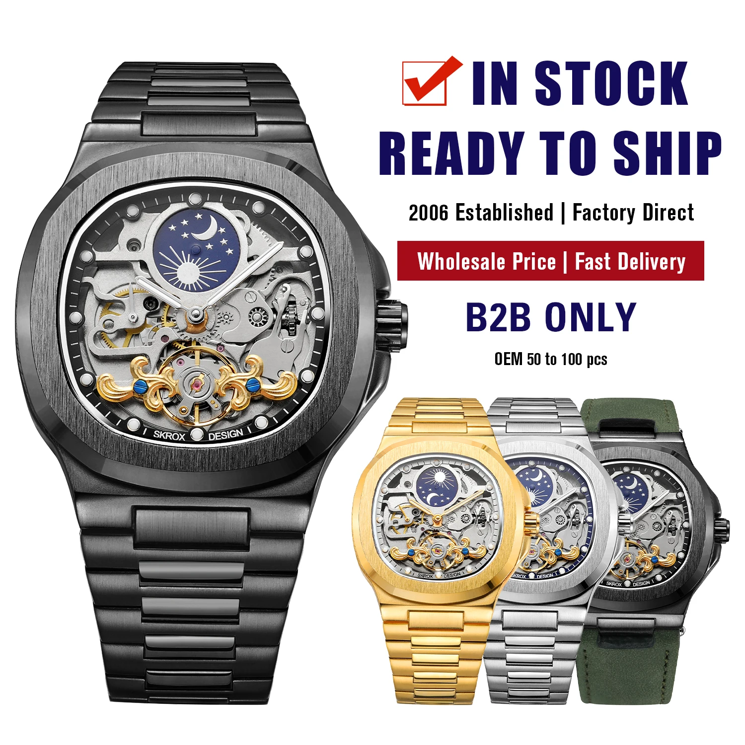 Forsining Moon Phase Skeleton Watch for Men