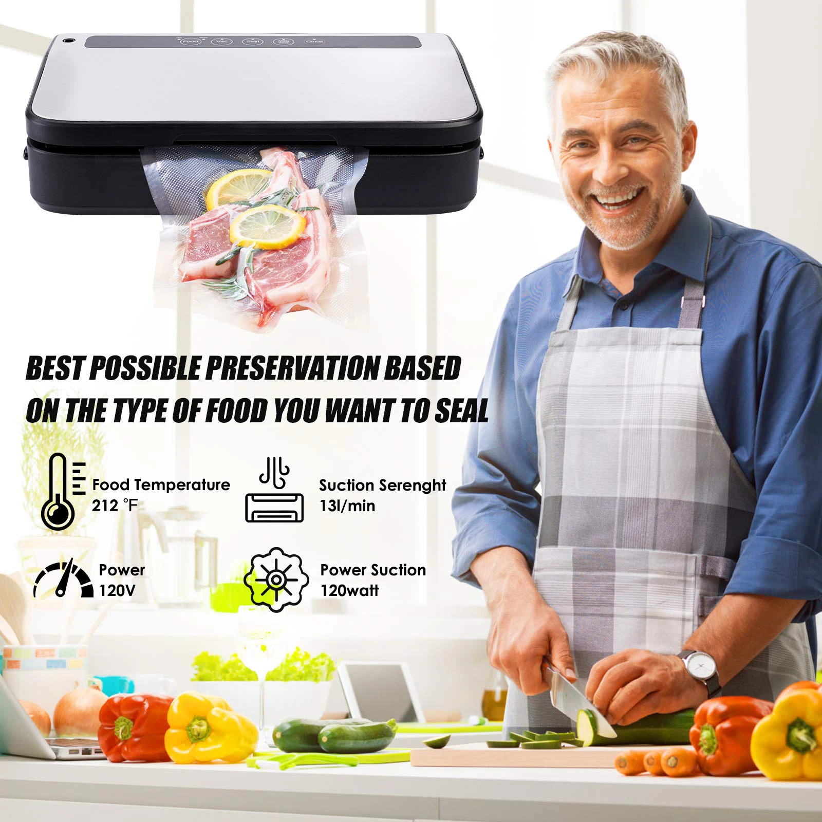 Fudova Stainless Steel Food Saver Vacuum Sealer Sous Vide Cooker Vacuum Bag  Food Vacuum Seal System Rohs