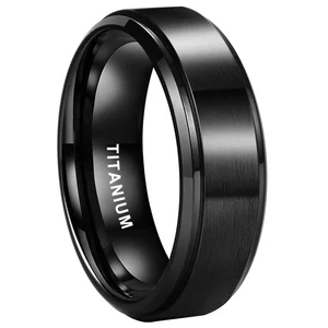 Coolstyle Jewelry 6mm Stepped Beveled Matte Finish Wholesale Black Titanium Ring for Men Women Fashion Engagement Wedding Band