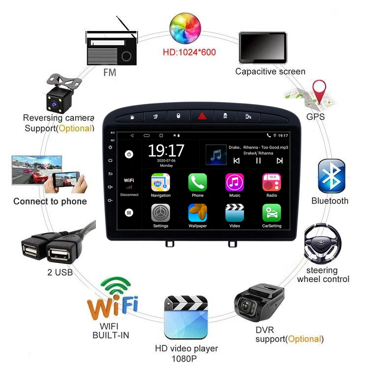 Für Peugeot 308 408 RCZ 9 Touchscreen Android Autoradio GPS Navigati