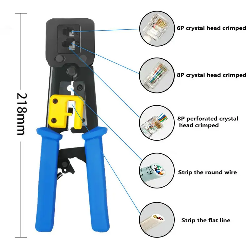 RG11 RJ45 Network Cable Clamp Manual Cables Crimp Pliers  6P 8P Pass Through Crystal Head Crimping Tool