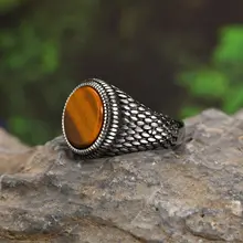 Popular Men's Vintage Signet Wedding Rings Cool Punk Stainless Steel Ring Black Agate Turquoise Stainless Steel Jewelry Rings