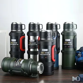 Portable 304 Stainless Steel Vacuum Flask Thermos Bottle Novelty Design Logo 1300ml Travel Lids Small & Large Sizes for Camping