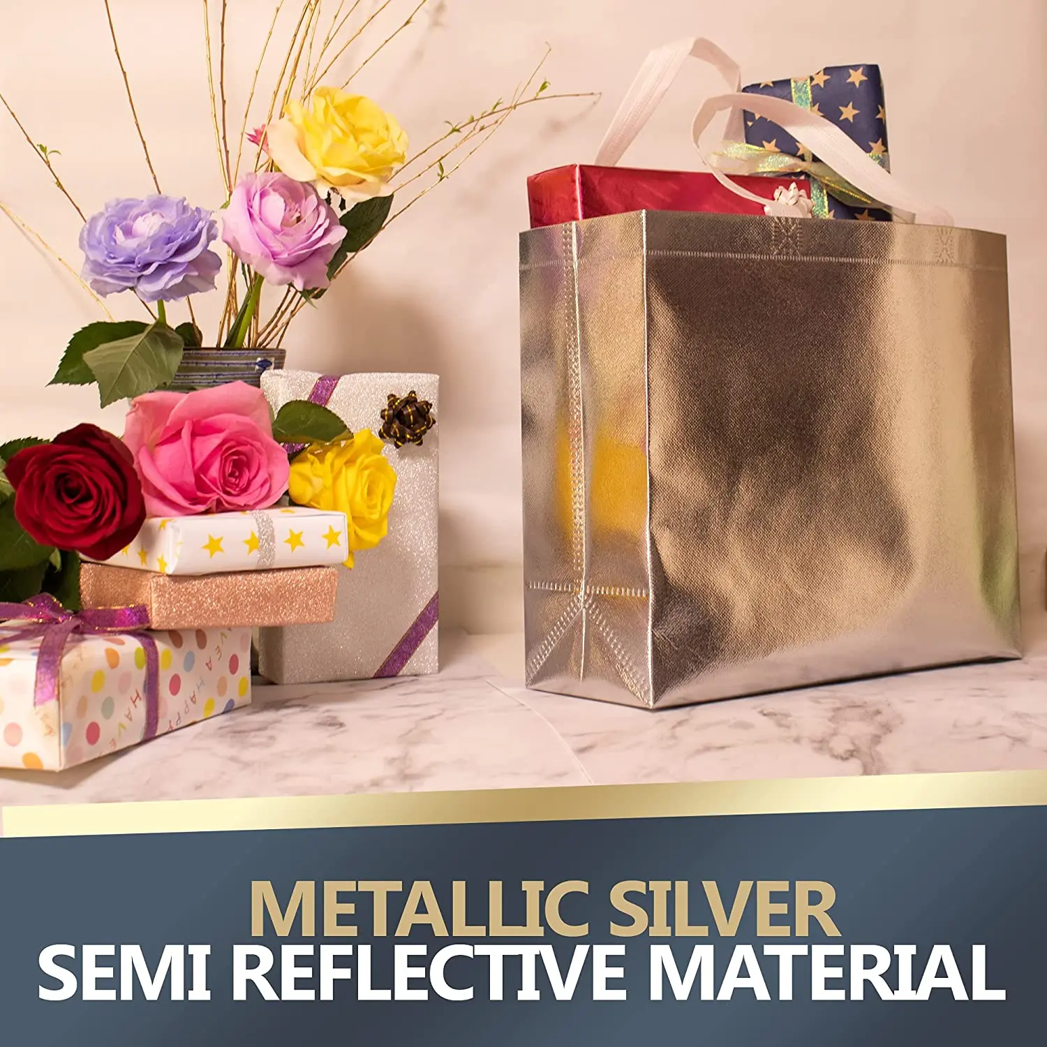 Glossy Reusable Grocery Shopping Non-woven Tote Bag Foldable Eco pp Non Woven Bag for Birthday Party Wedding details