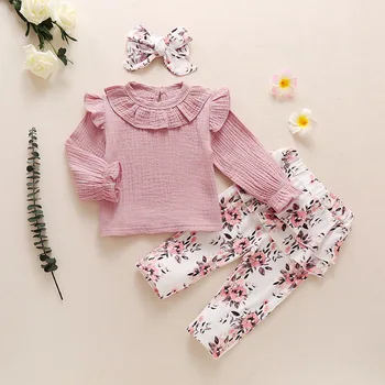 3pcs Autumn Fashion Toddler Long Sleeve Tops Leopard Pants Headband Newborn Infant Clothing Baby Girl Clothes Sets