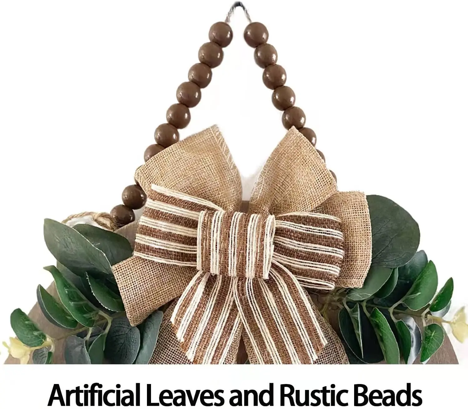 3D Welcome Sign for Front Door | Home Farmhouse Porch Decor Wooden Hanging Sign with Artificial Leaves and Rustic Beads