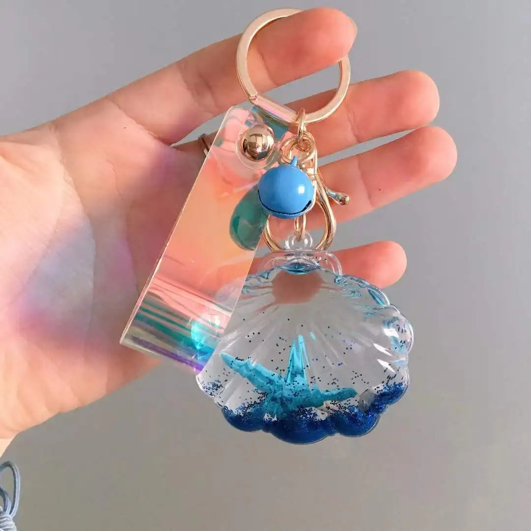 キーホルダー・アクリルキーホルダー OIL GLITTER ACRYLIC KEYCHAIN Creative Quicksand Glitter Acrylic in Oil Starfish Shell Keychain