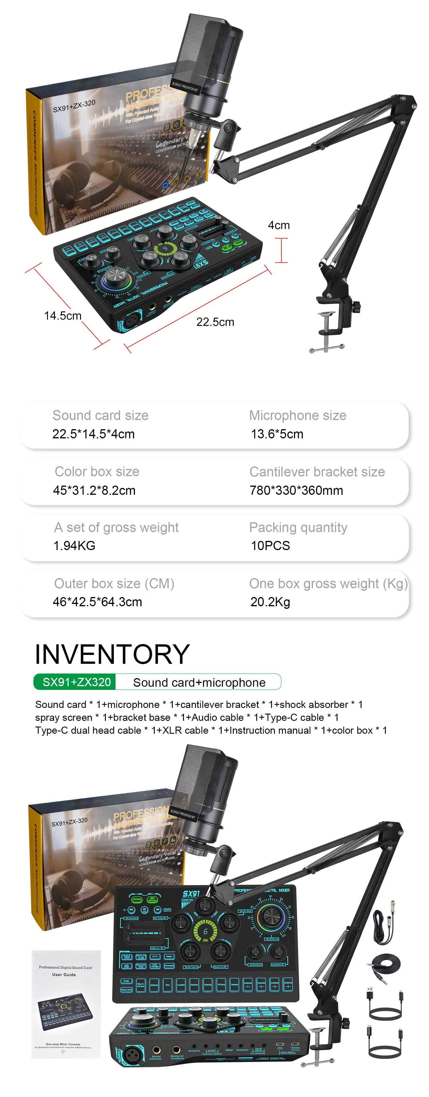 Sound Card Studio SX91 Live Stream & Podcast Equipment Kit for