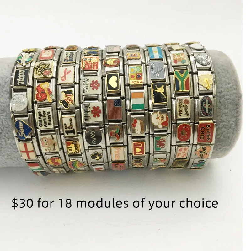 Vintage Italian Module Bracelet Women Stainless Steel Craft Italian Diy