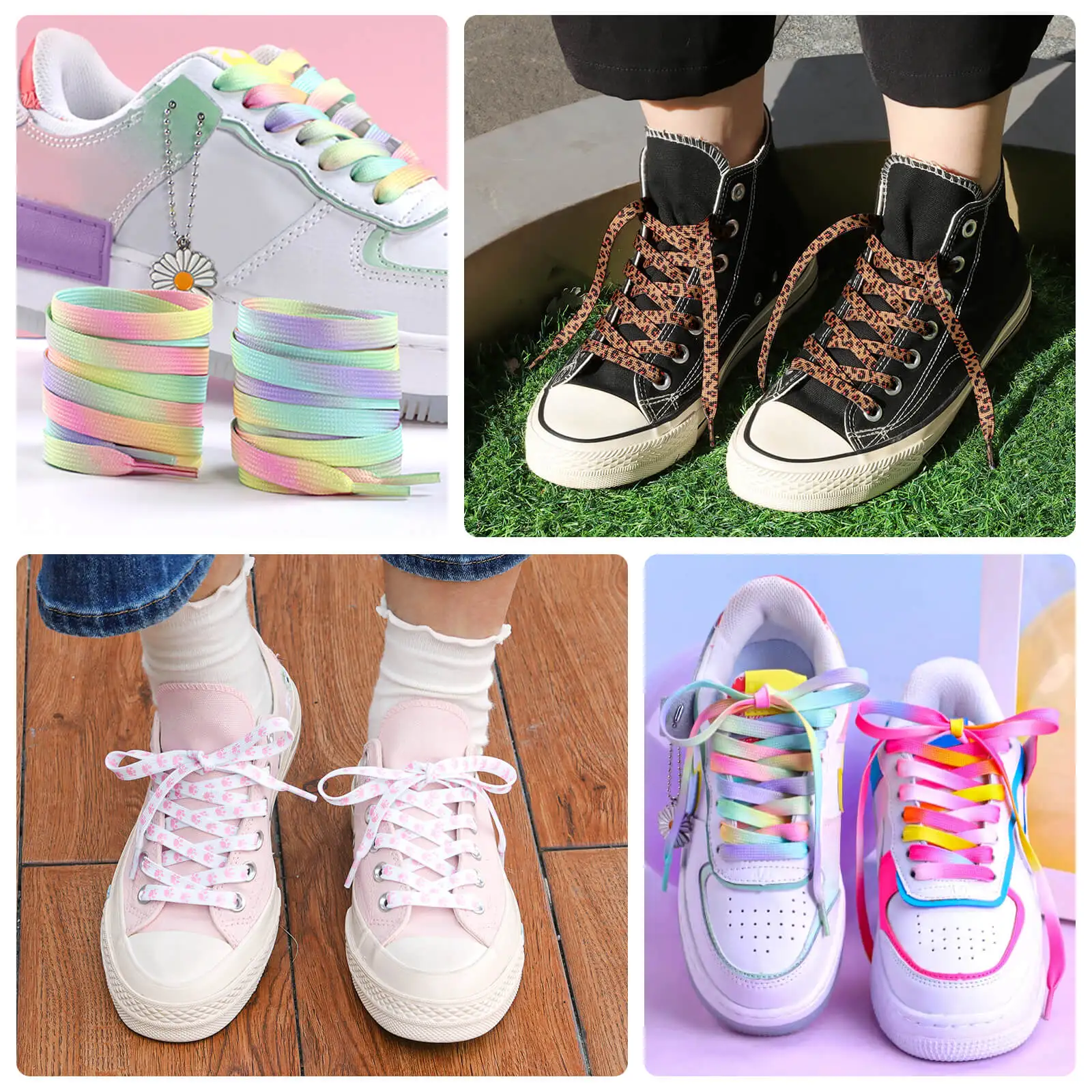 WEGOODZF Custom High Quality Durable Polyester Casual Sneakers Shoes with Flat Print Leopard Animal Pattern Shoelaces