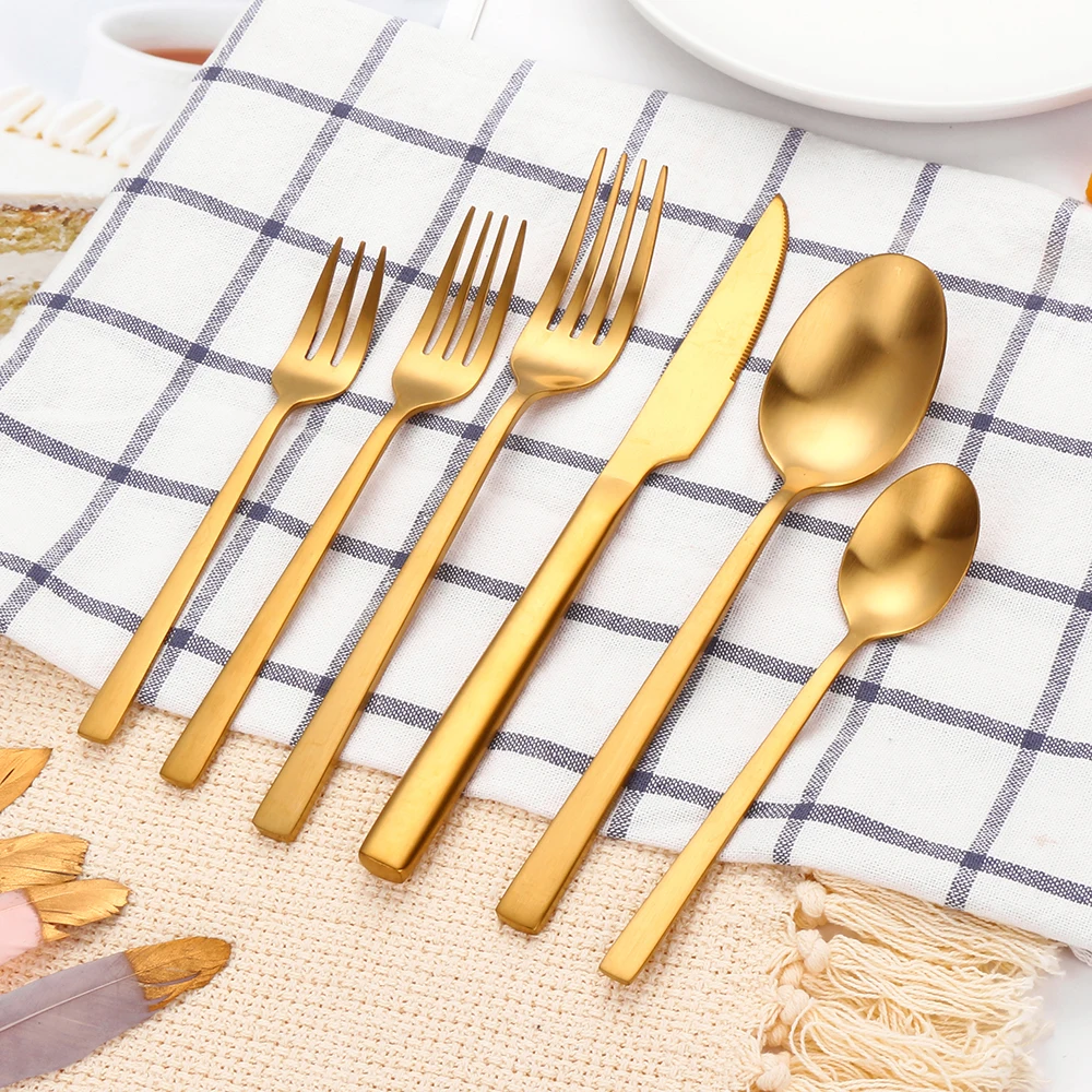 
 Многоразовые столовые приборы Besteck Шварц из нержавеющей стали с зеркальным покрытием, набор золотых столовых приборов для отеля, ресторана, дома  